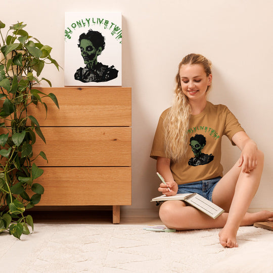 You only live twice vintage zombie unisex t-shirt with green graphic design.