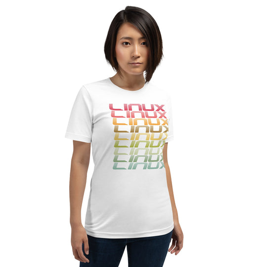 Multicolor unisex t-shirt featuring Linux operating system design.
