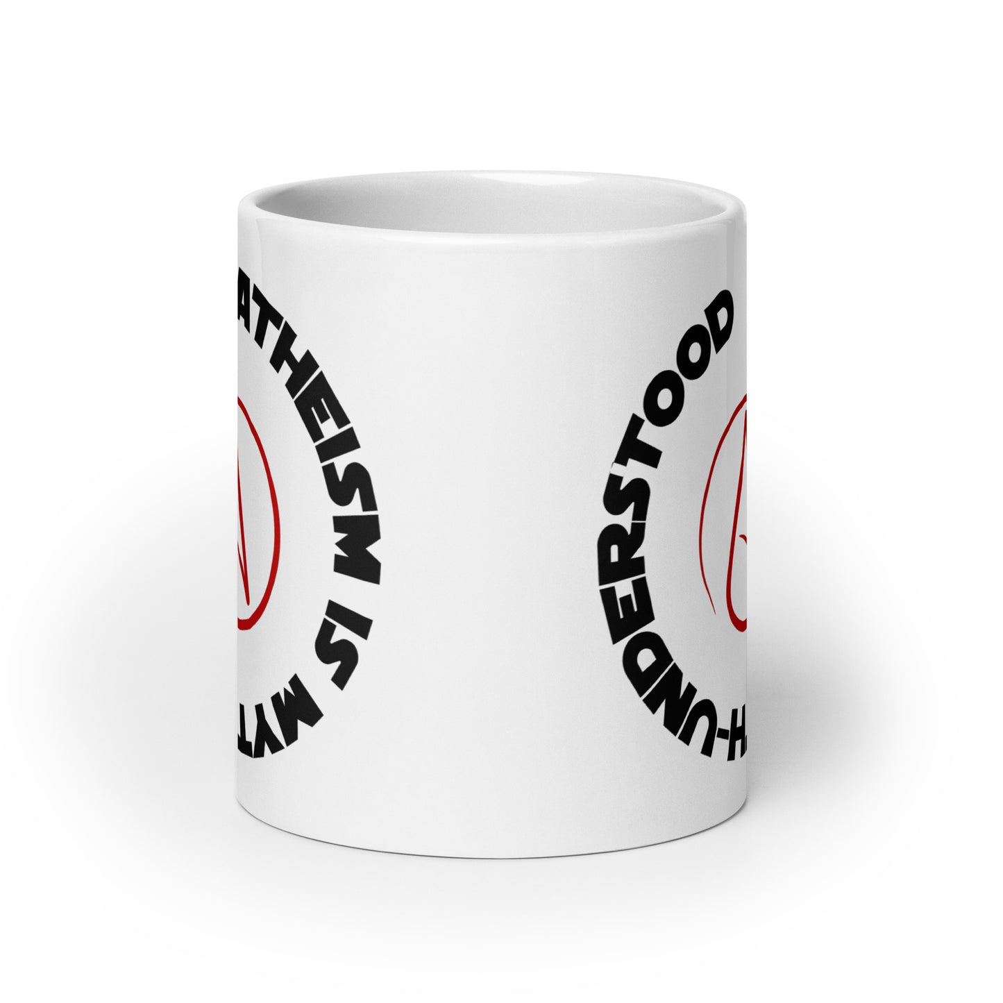 Atheism Is Myth-Understood (black text) White glossy mug